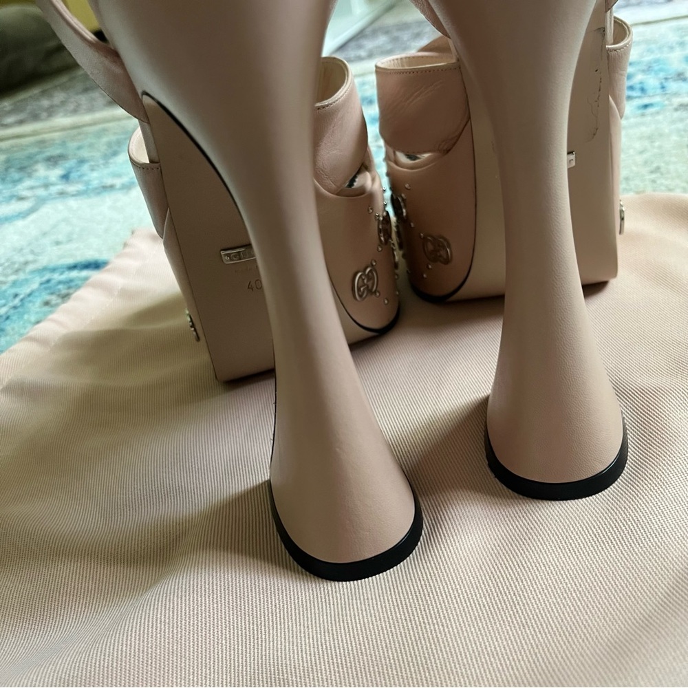 NEW Gucci GG Embellished Platform Sandals Pink 10 - Picture 11 of 16